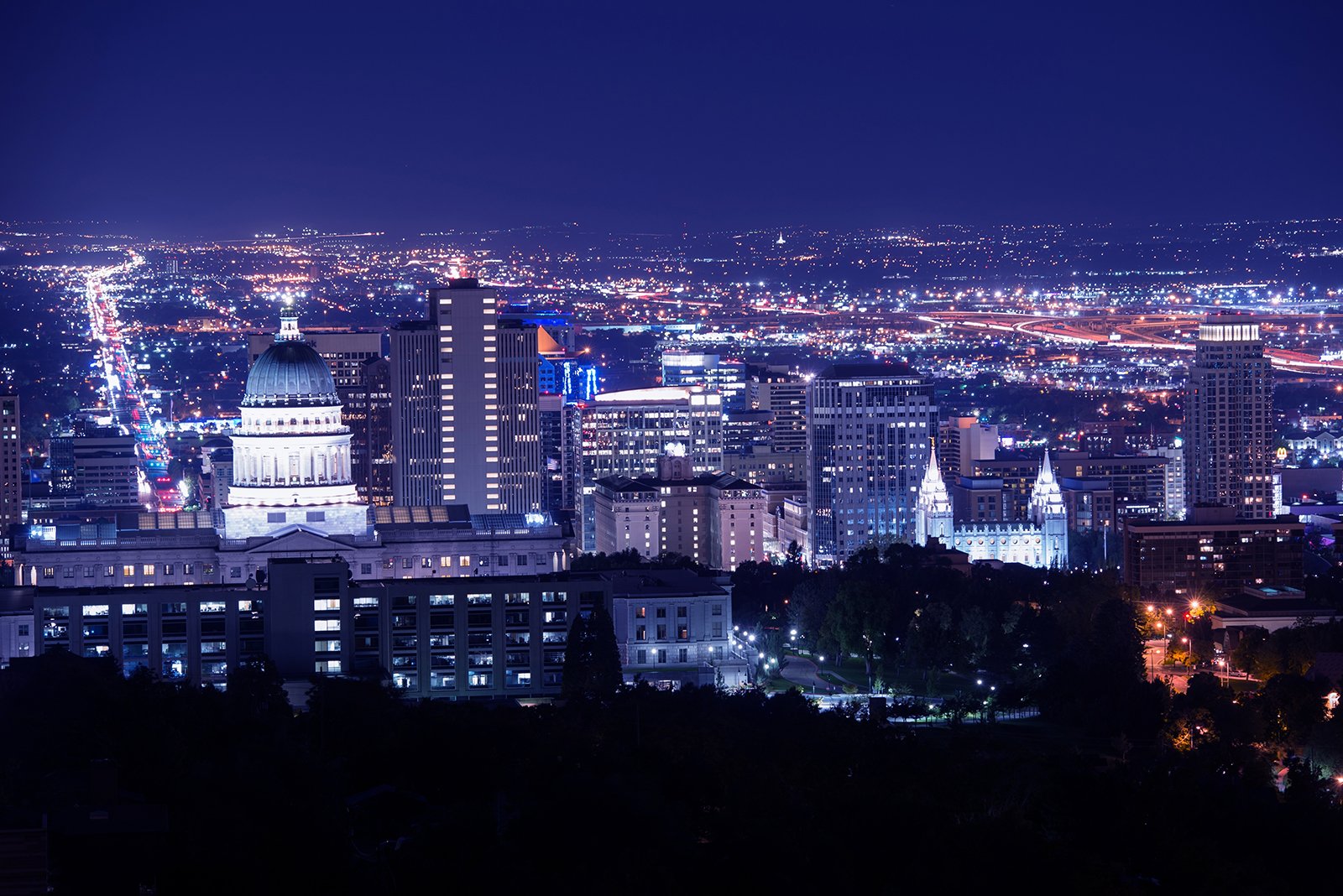 Salt Lake City skyline at night